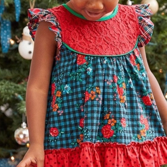 Girls New Matilda Jane Size 6 Vibrant Red Checkered Pattern Floral Design Tunic - Picture 11 of 12